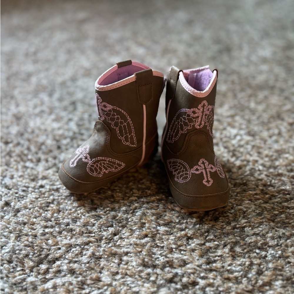 Twister Brown and Pink Embroidered Baby Boots